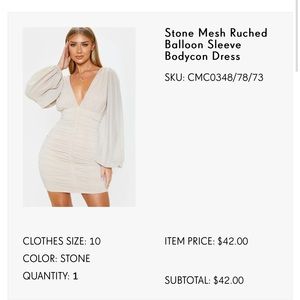 Stone Mesh Ruched Balloon Sleeve Bodycon Dress